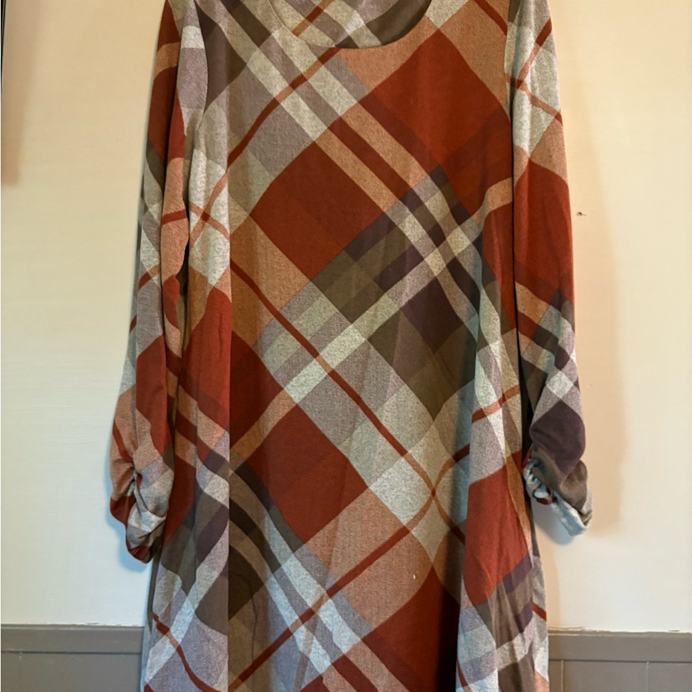 R&K Multicolor Plaid Long Sleeve Dress
